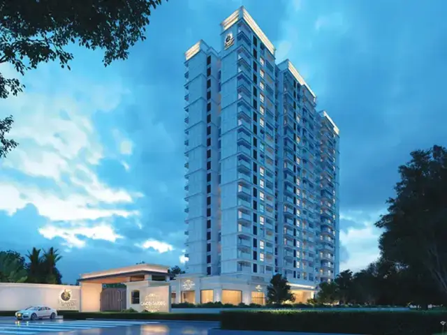 Residential towers at Prestige Camden Gardens on Thanisandra Main Road, North Bangalore