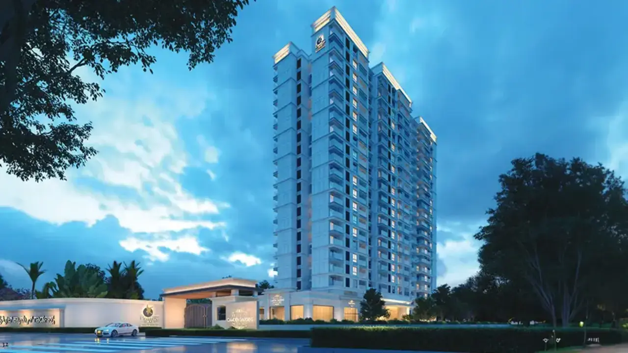 Apartment towers at a Prestige Group community on Thanisandra Main Road (artist's impression)